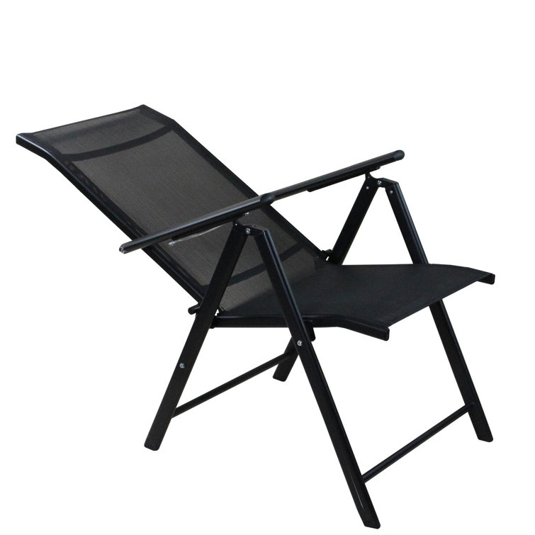 Northlight 40" Black Steel and Mesh Foldable Reclining Patio Arm Chair